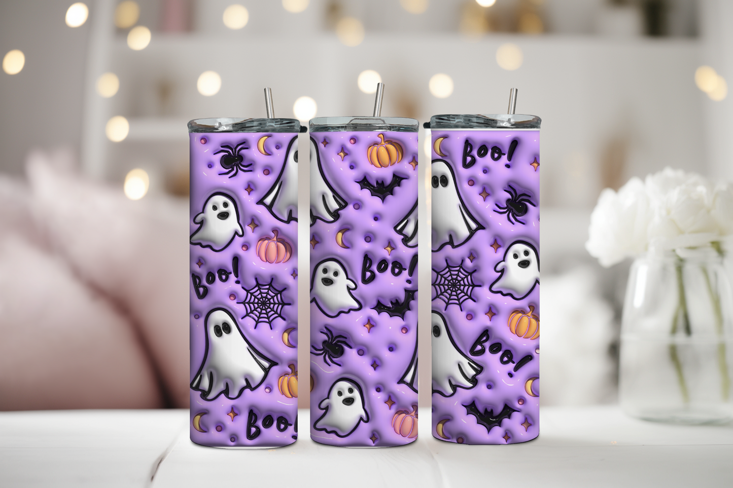Lindo vaso inflable con forma de fantasma y murciélagos