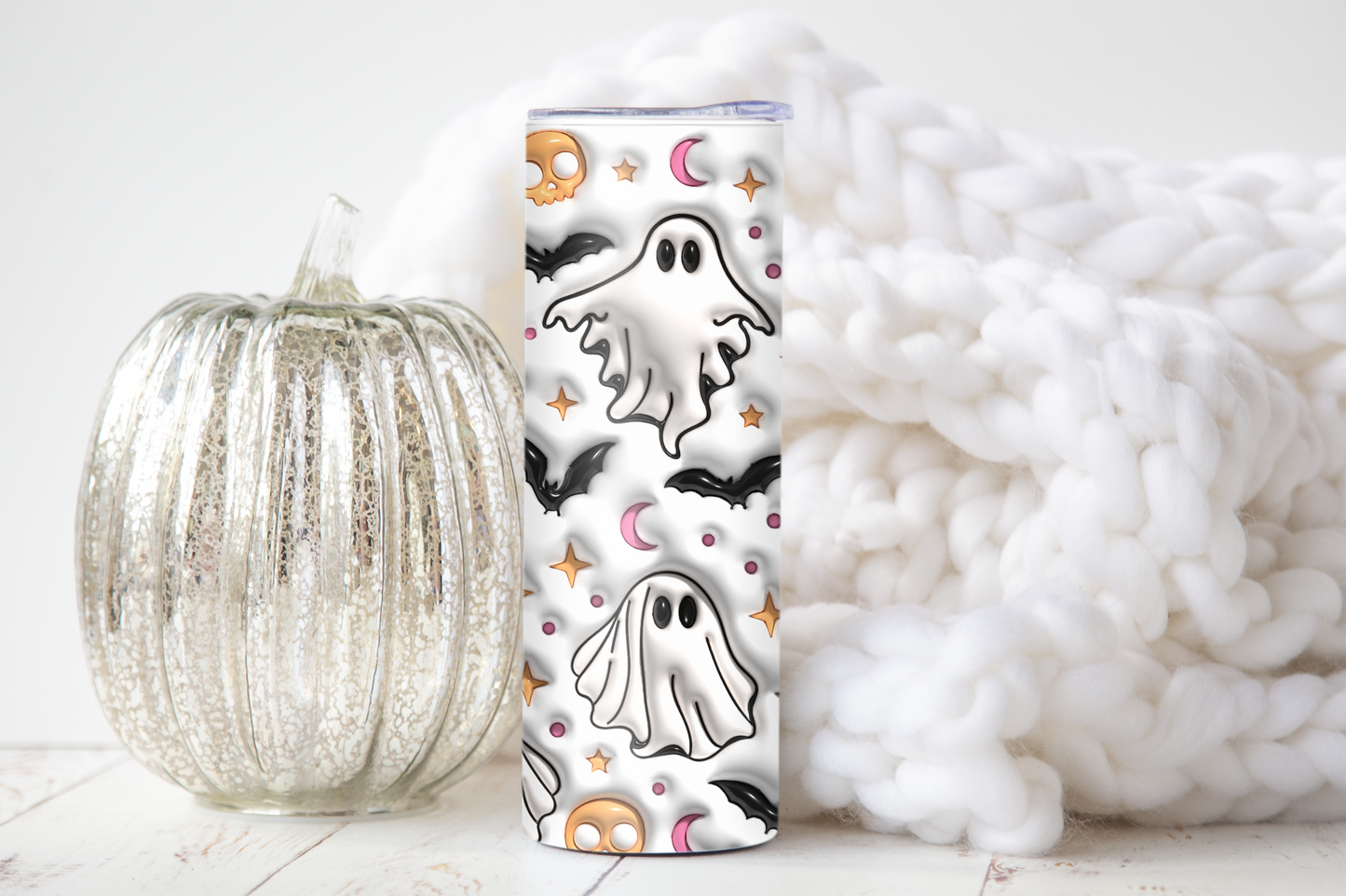 Lindo vaso inflable con forma de fantasma y murciélagos