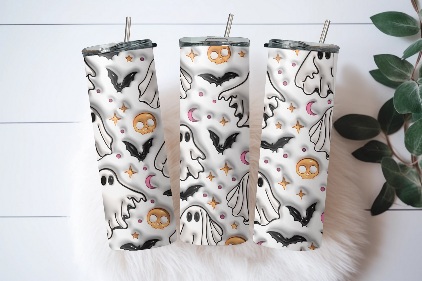 Lindo vaso inflable con forma de fantasma y murciélagos