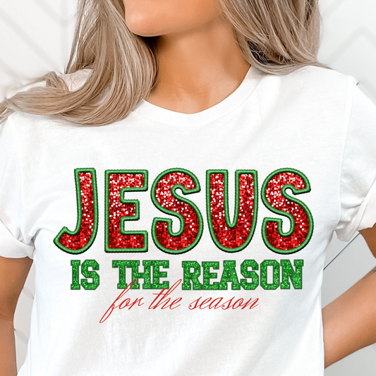 Faux Sequins Jesus Is The Reason For the Season Christmas Shirt