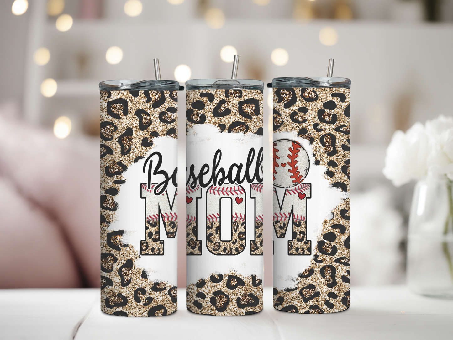 Leopard Print Baseball Mom Tumbler