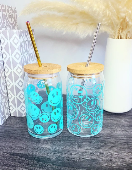 Happy Faces Beer Can Glass