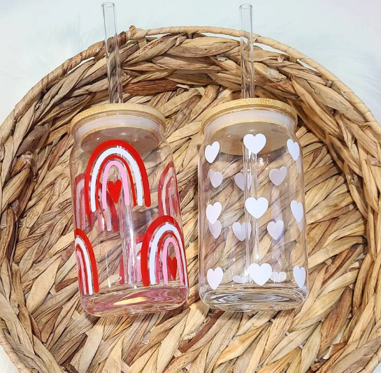 Boho Valentine's Day Can Glasses