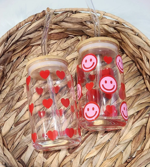 Boho Valentine's Day Can Glasses