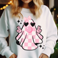 Retro Pink Checkered Bubble Blowing Ghost Sweatshirt