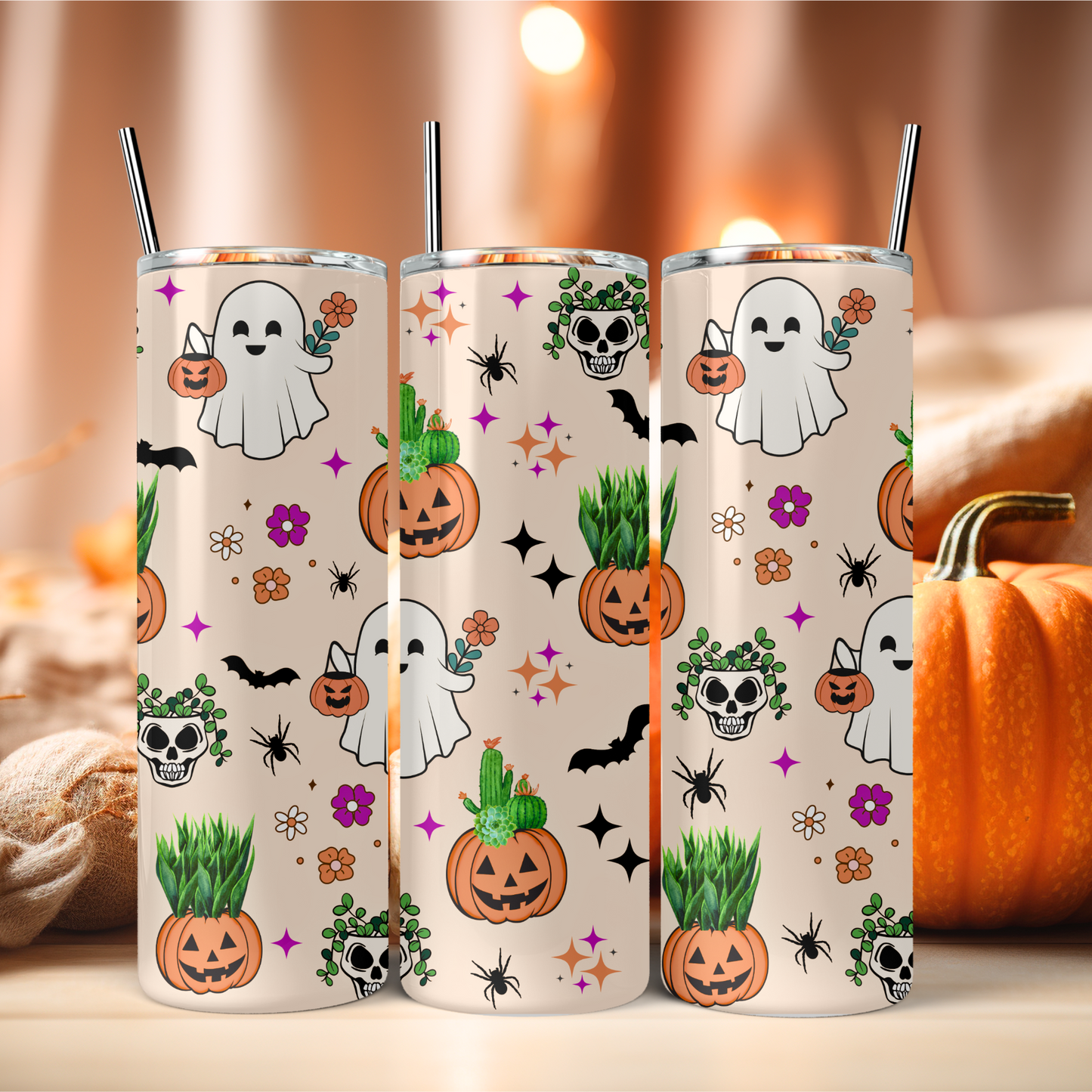 Spooky Succulent and Pumpkin Halloween Tumbler