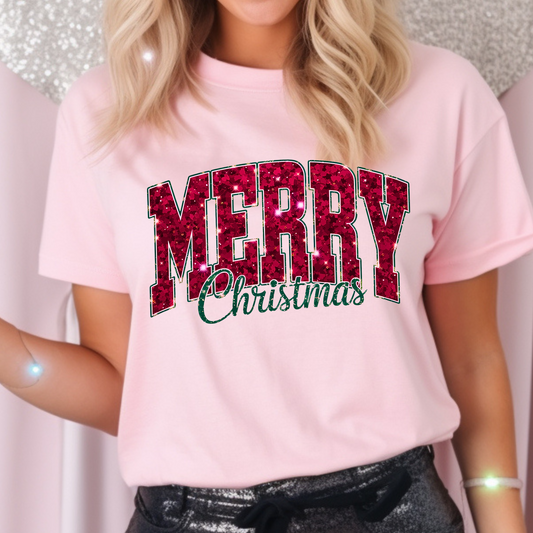 Faux Sequins Merry Christmas Shirt