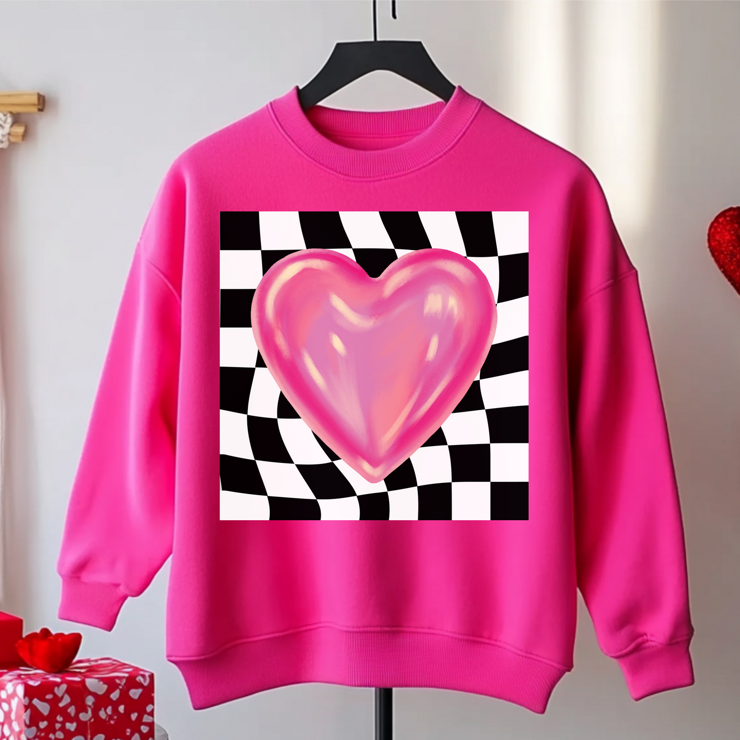 Checkered Heart Valentines Sweatshirt