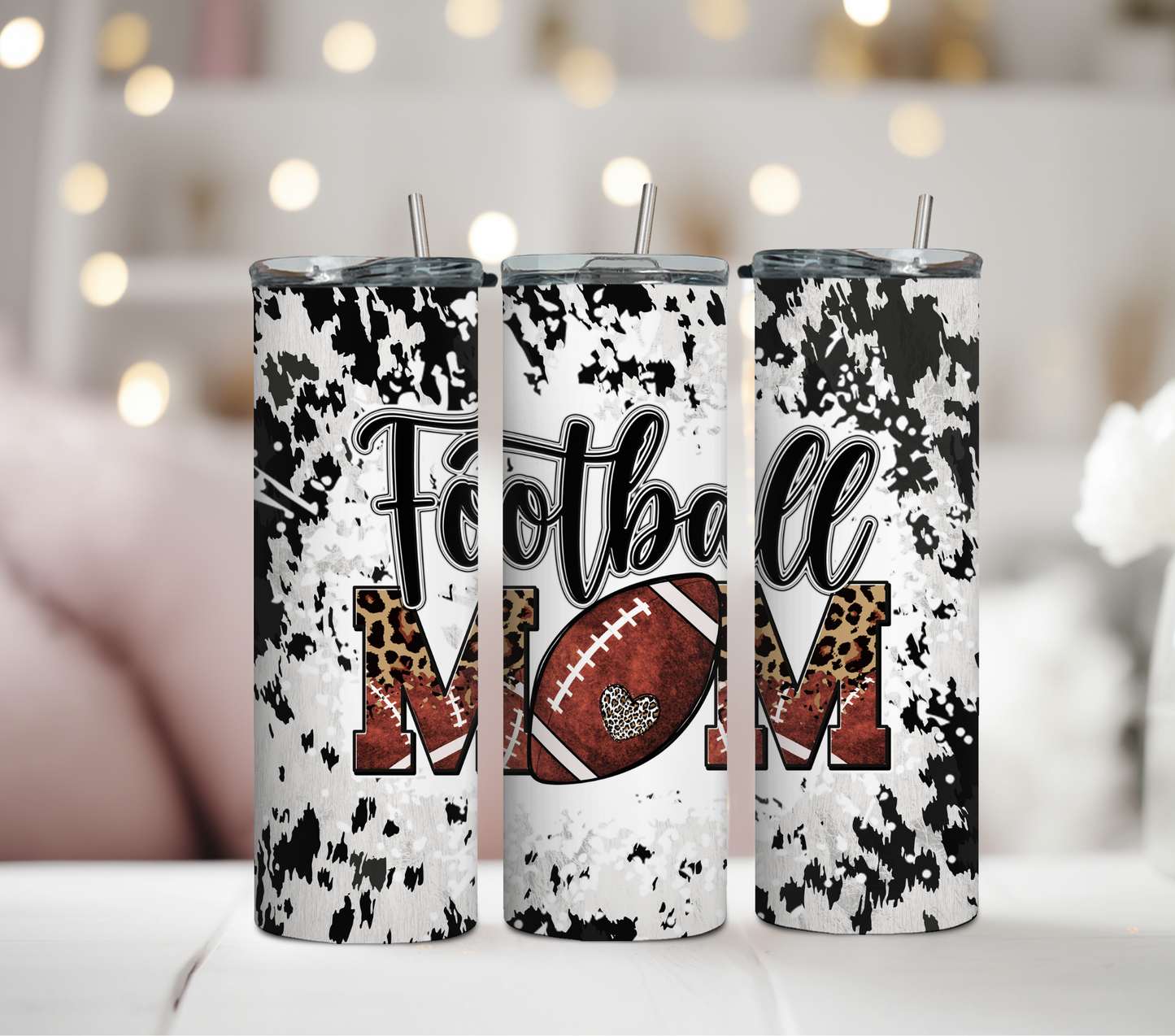 Cow Print Football Mom Tumbler