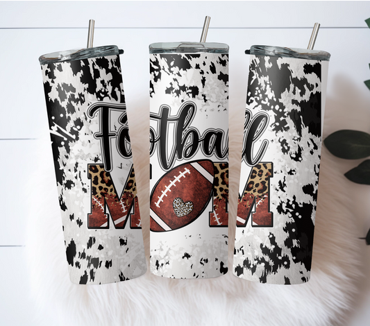 Cow Print Football Mom Tumbler