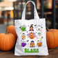 Nostalgic Halloween tote bag featuring cute chicken nugget characters dressed in Halloween costumes. Customizable with a name or message, perfect for trick-or-treating or everyday use.