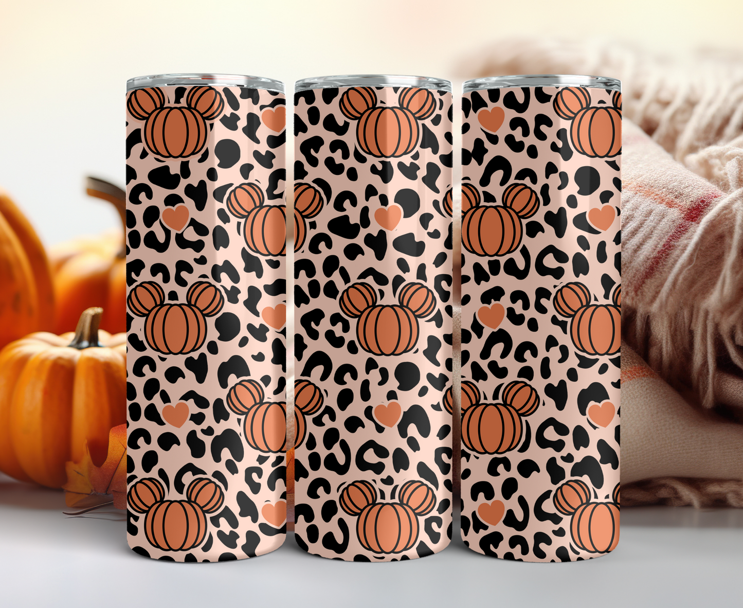 Whimsical Ears Pumpkin Leopard Tumbler