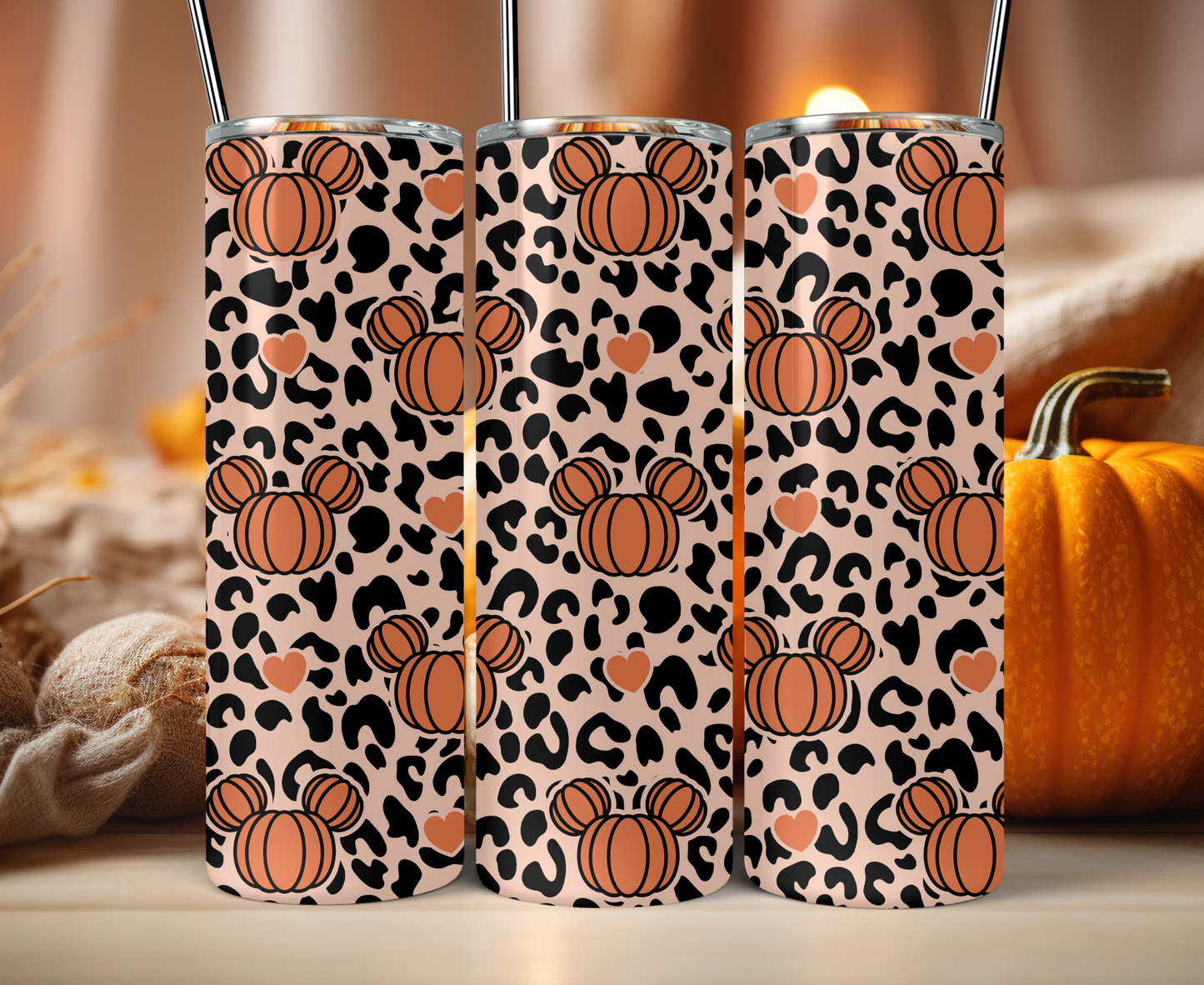 Whimsical Ears Pumpkin Leopard Tumbler