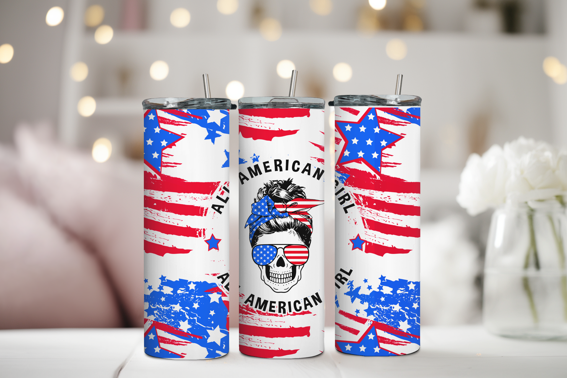 Daisy American Flag Tumbler 4th of July Gift for Mom
