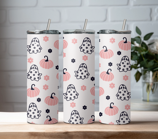 Daisy Ghost & Pink Pumpkins Tumbler