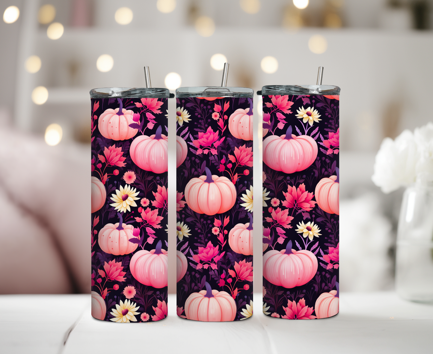 Floral Pink Pumpkins Tumbler