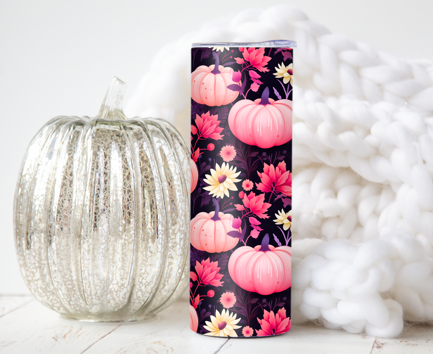 Floral Pink Pumpkins Tumbler