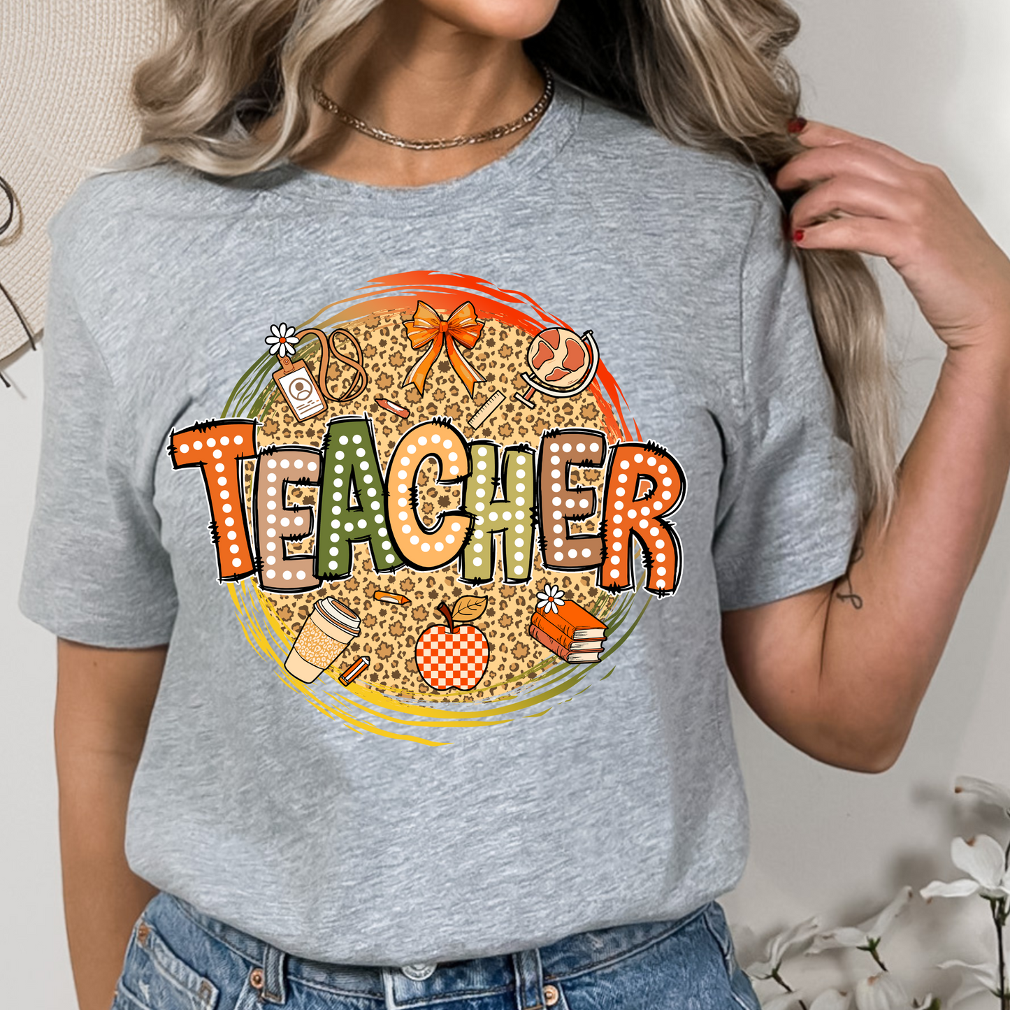 Teacher fall retro coquette unisex shirt featuring a cute autumn graphic design. Soft cotton blend material, perfect for educators to wear during the fall season.