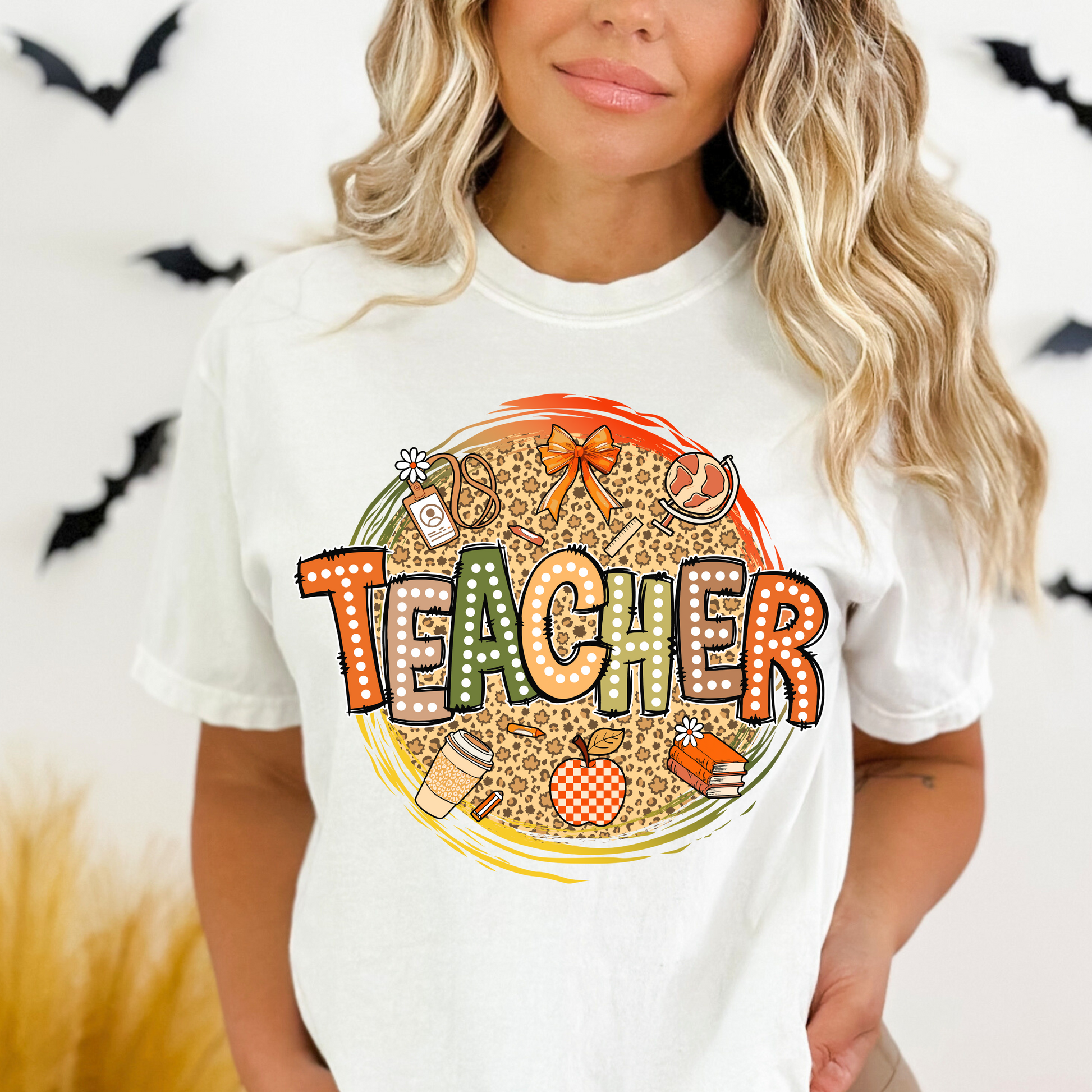 Teacher fall retro coquette unisex shirt featuring a cute autumn graphic design. Soft cotton blend material, perfect for educators to wear during the fall season.