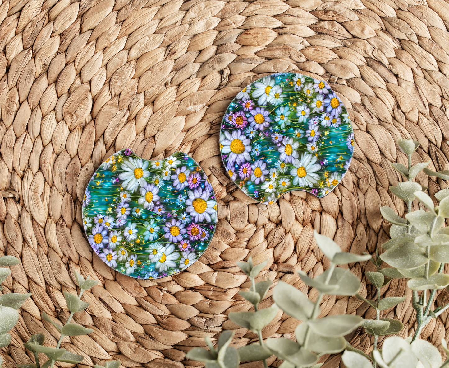 Wildflower car coasters set of two for car cup holders