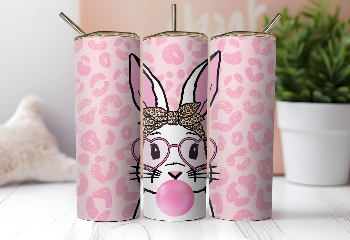 Pink Leopard Bunny Tumbler