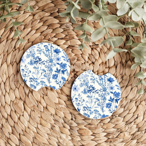 Blue Toile De Jouy Car Coasters