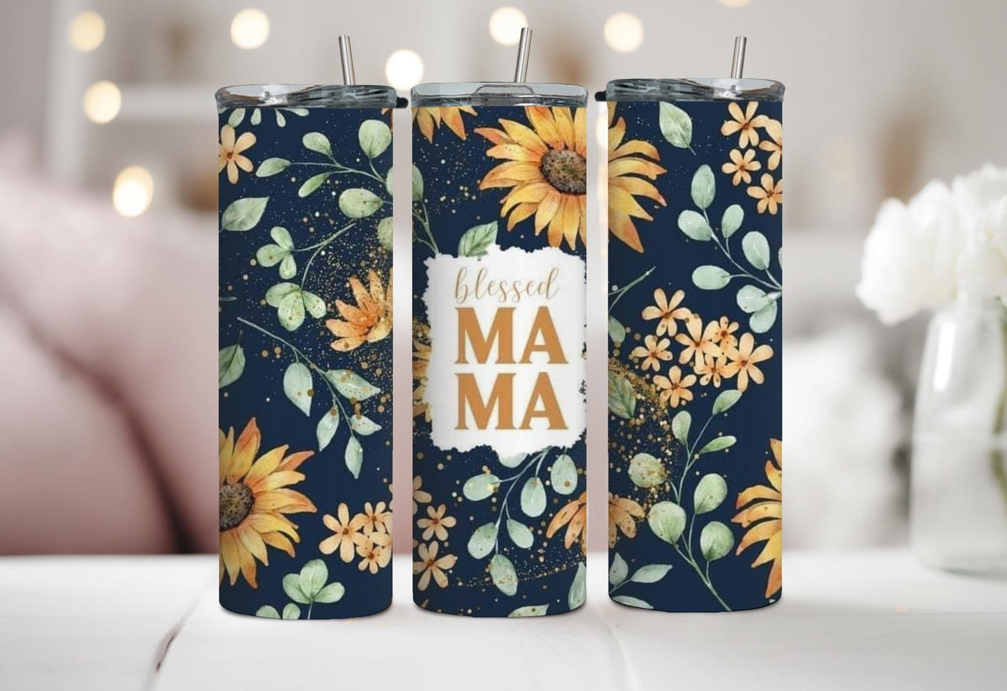 Blessed Mama Sunflower Tumbler