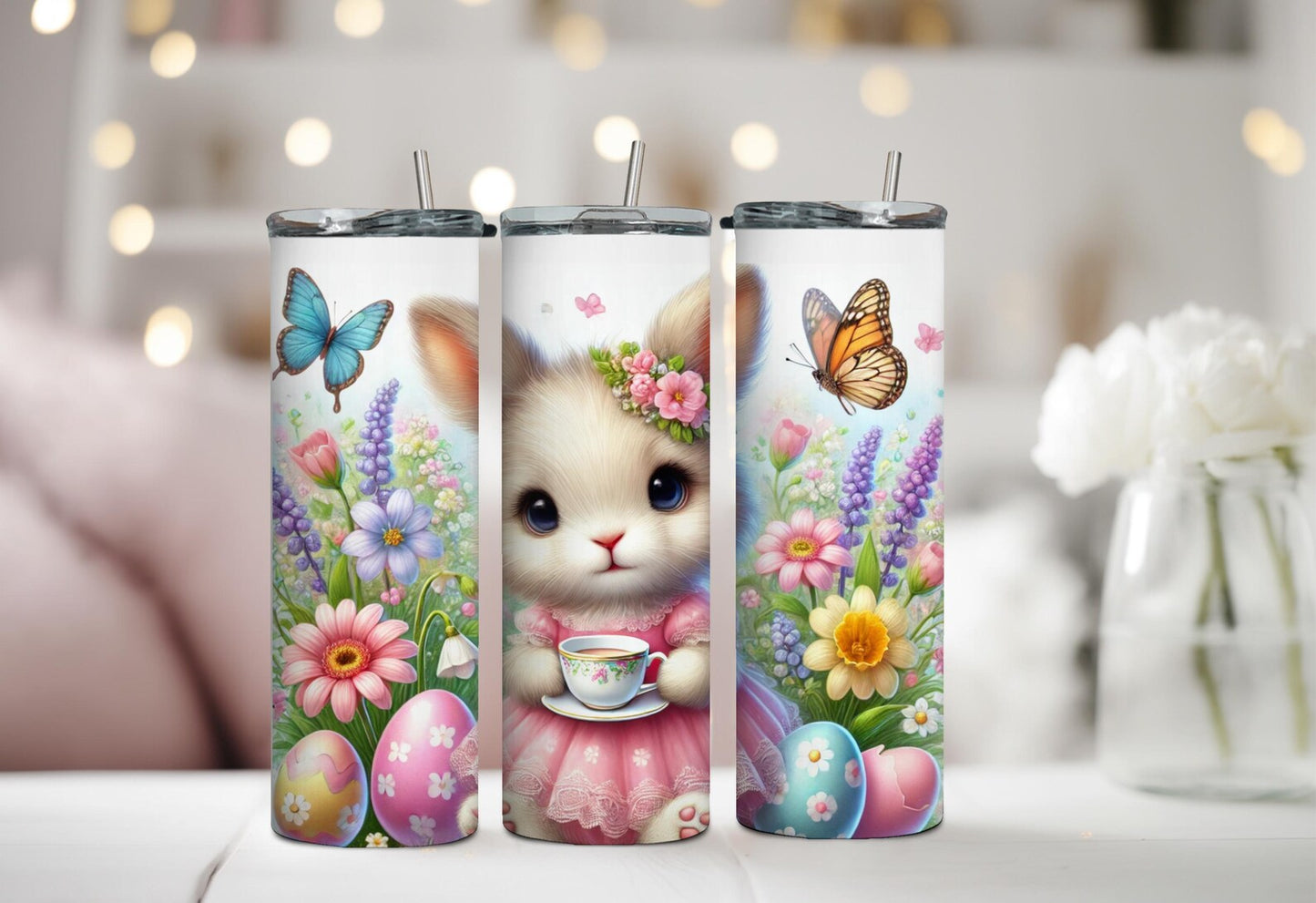 Easter Bunny Floral Tumbler