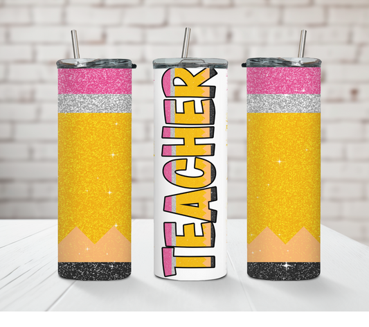 Glittery Pencil Teacher Tumbler