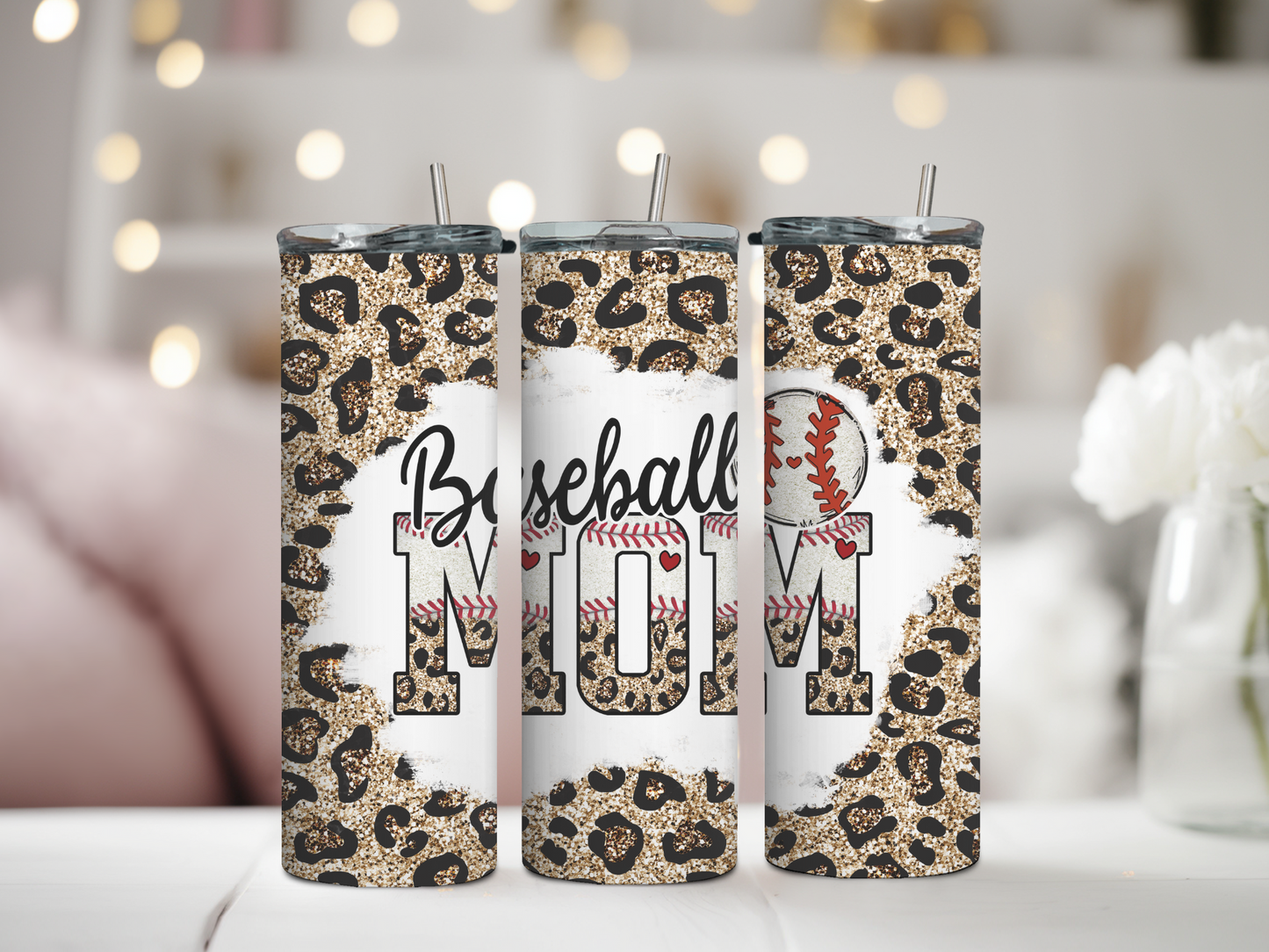 Vaso con estampado de leopardo para mamás beisbolistas