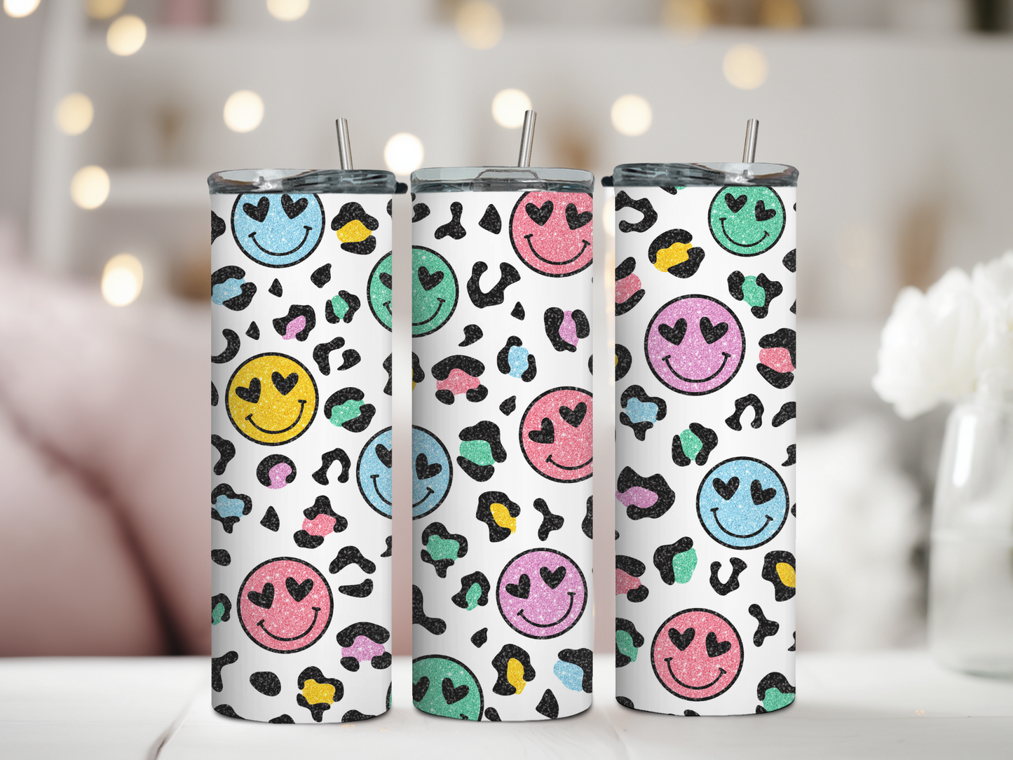 Leopard Print Happy Face Tumbler