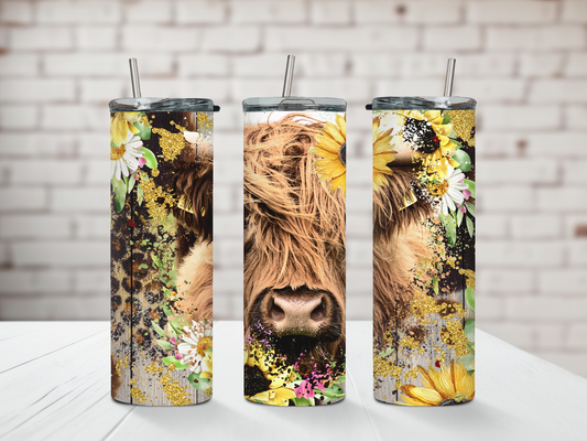 Sunflower Highland Cow Tumbler