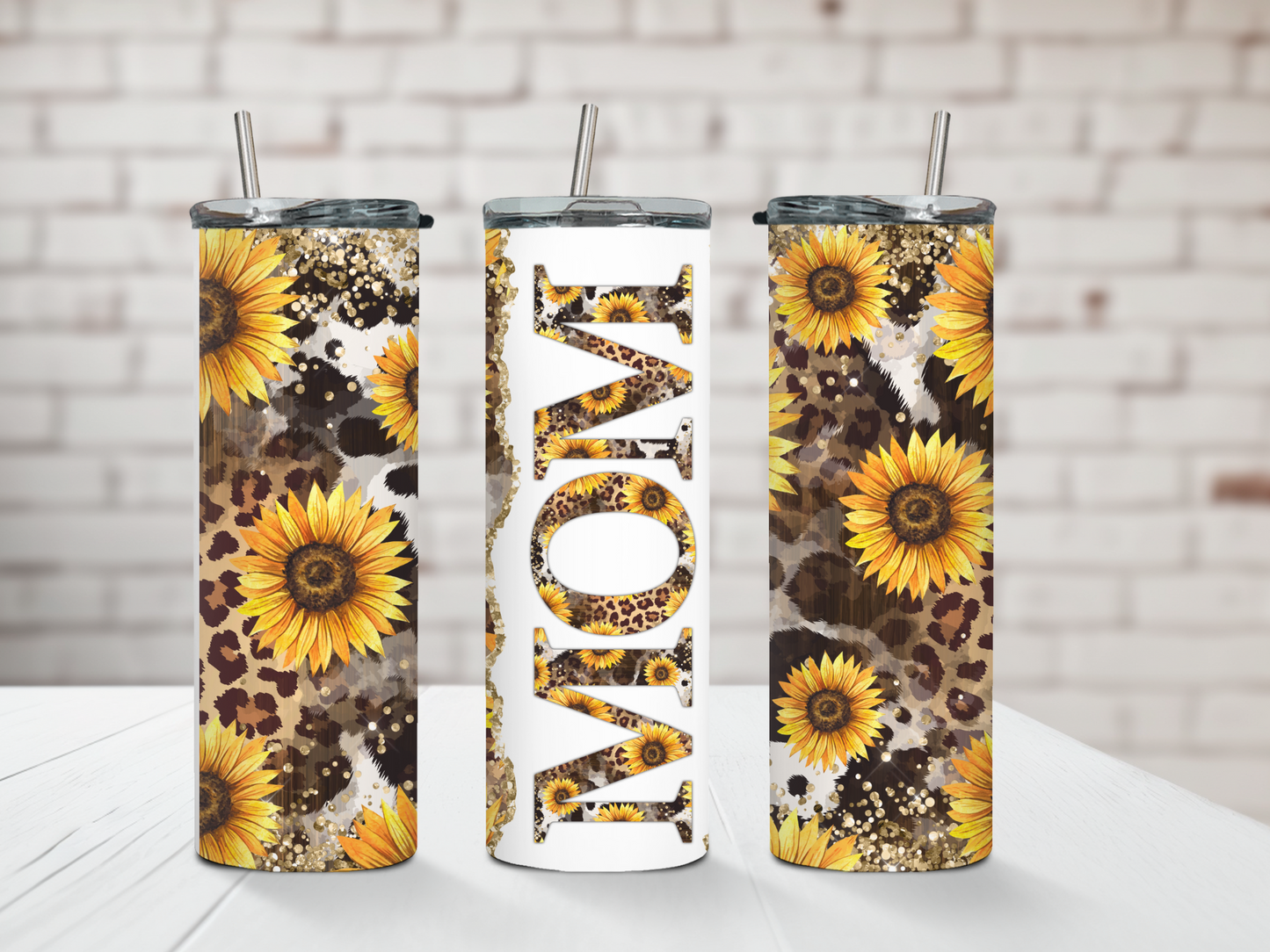 Vaso de mamá con estampado de leopardo y girasol