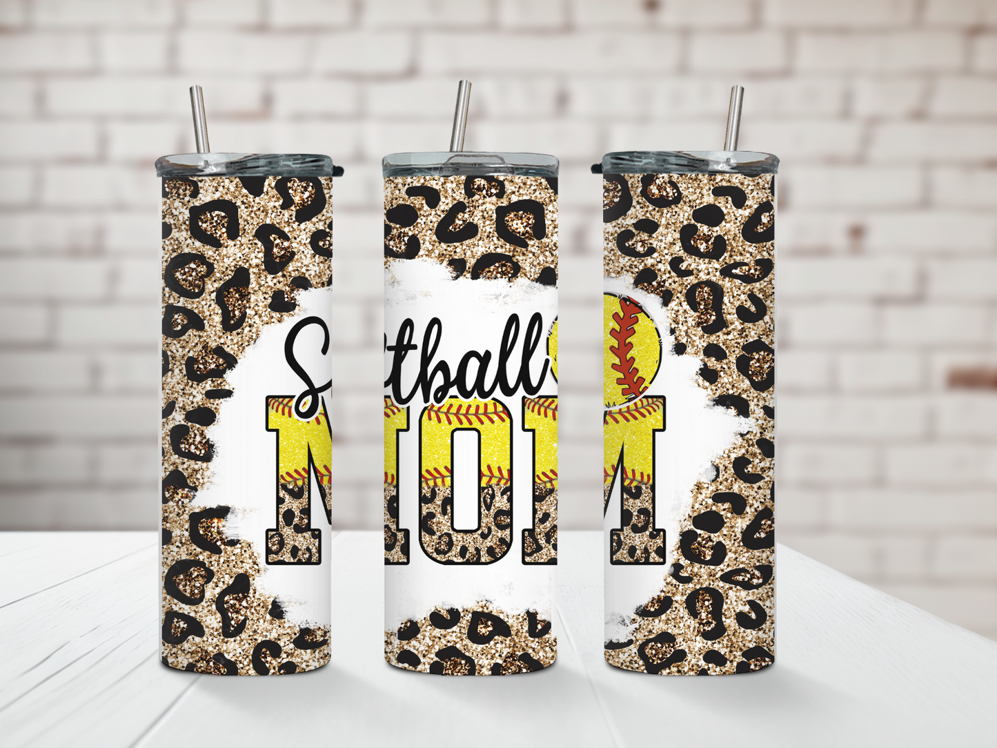 Leopard Print Softball Mom Tumbler