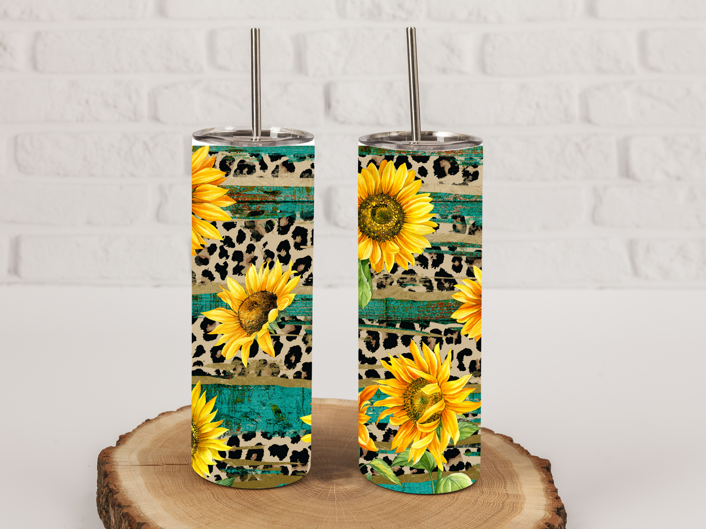 Rustic Sunflowers Leopard Print Tumbler