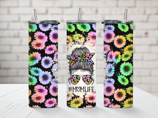 Rainbow Sunflowers Mom Life Tumbler