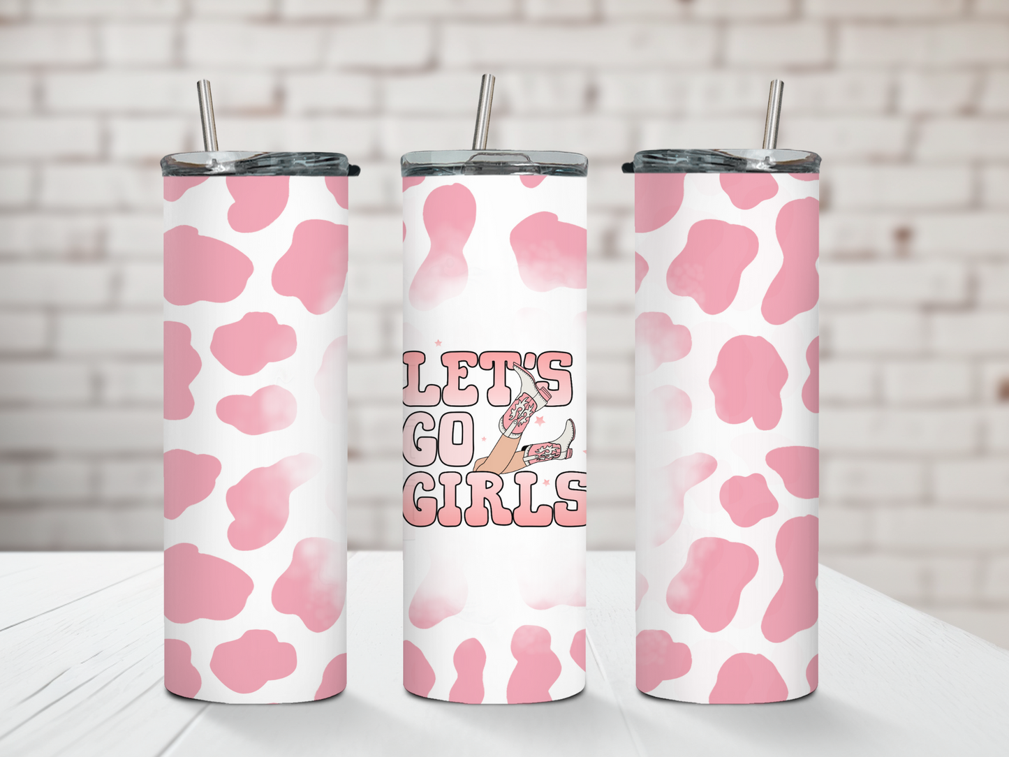 Lets Go Girls Cow Print Tumbler