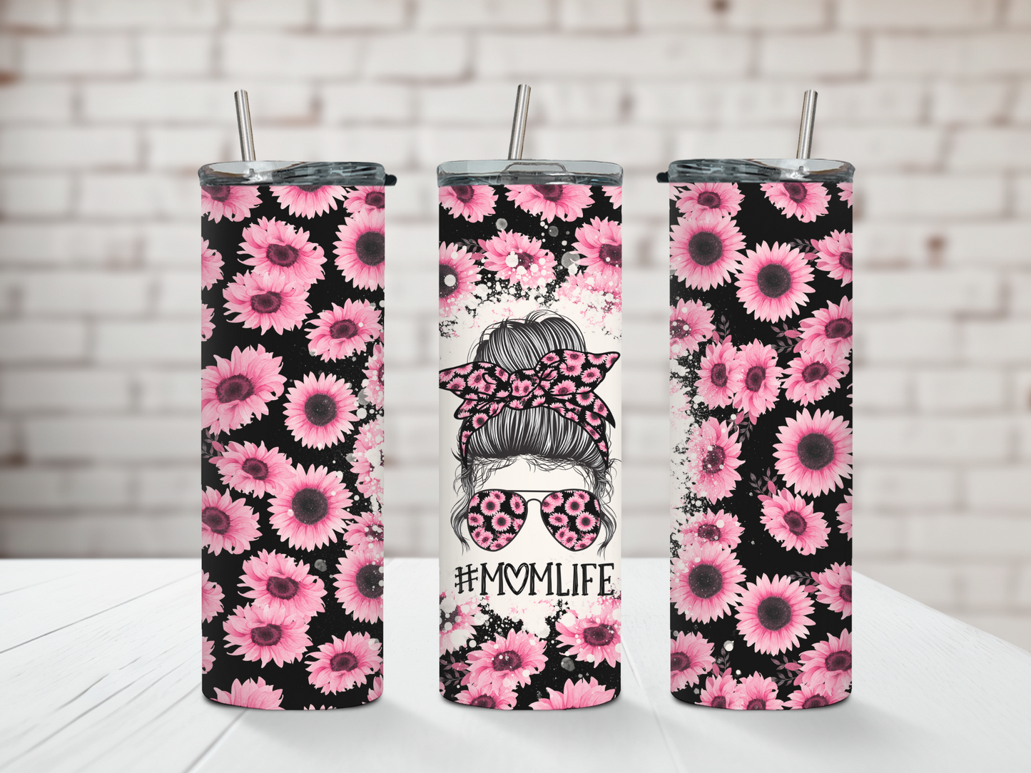 Pink Sunflowers Mom Life Tumbler