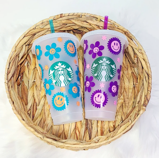 Retro Flower Happy Face Cold Cups
