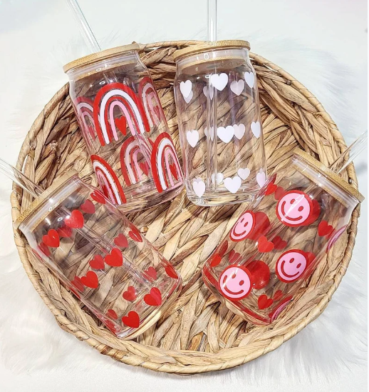 Boho Valentine's Day Beer Can Glasses