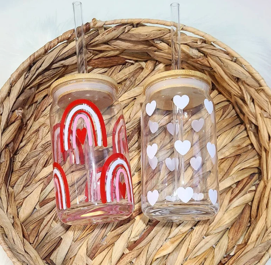 Boho Valentine's Day Beer Can Glasses