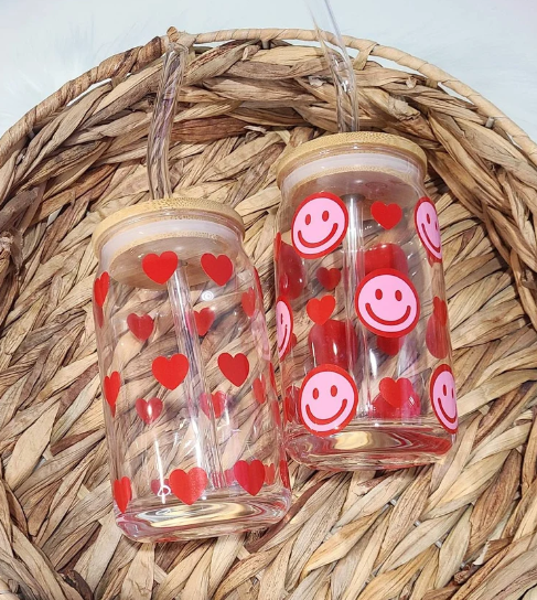 Boho Valentine's Day Beer Can Glasses