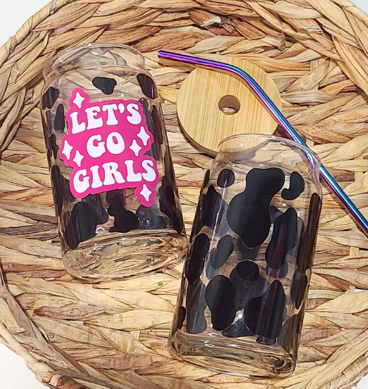 Cow Print Let's Go Girls Beer Can Glass