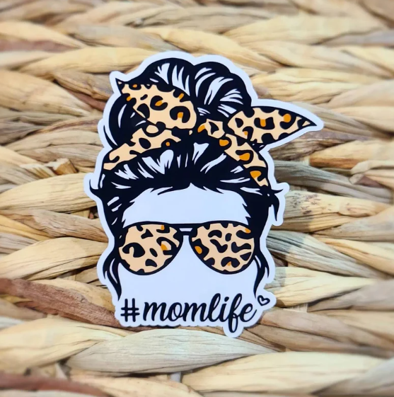 Pegatina Mom Life para diadema con estampado de leopardo