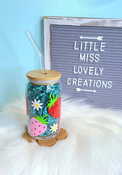 Strawberry and Daisy Beer Can Glass